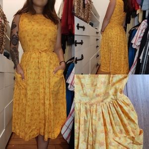 Vintage style retro yellow wrap dress 1950s xs-med